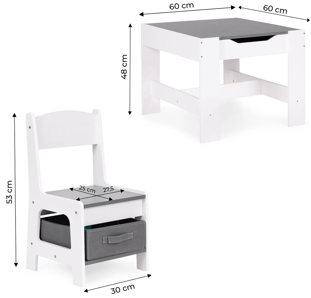 Zostava detského nábytku, stôl + 2 stoličky, kriedová tabuľa, ECOTOYS