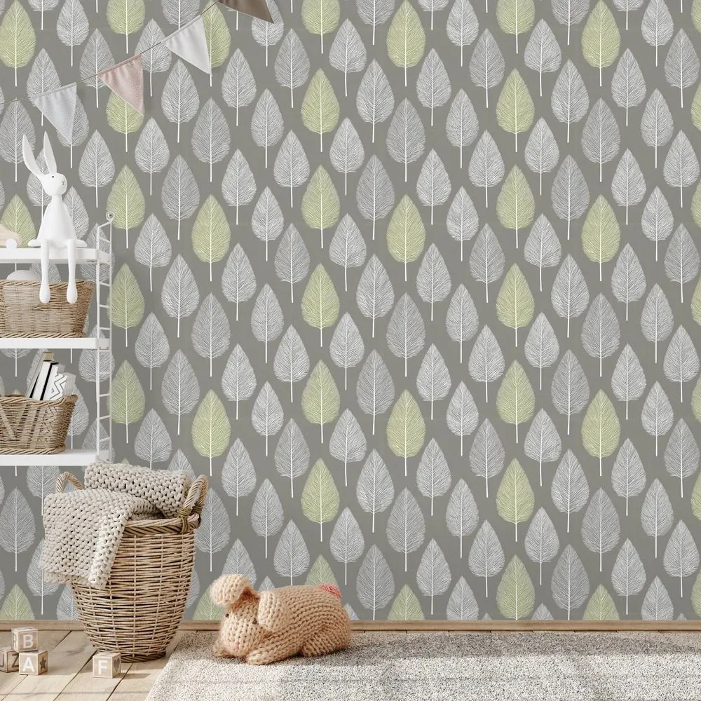 Tapeta sivé a zelené listy na sivom pozadí