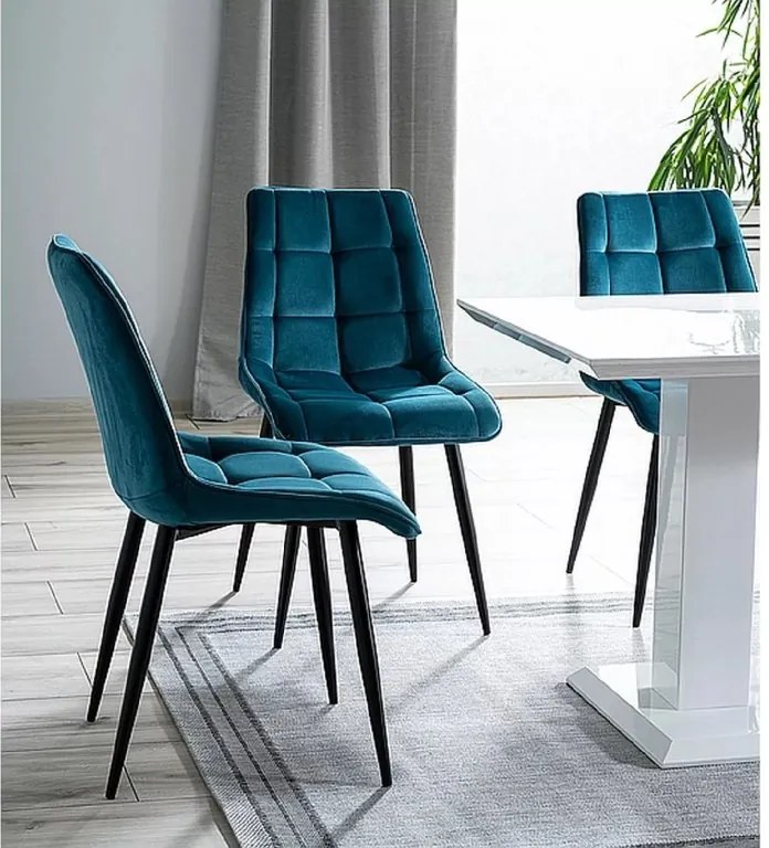 SI Elegantná zamatová stolička tyrkysová