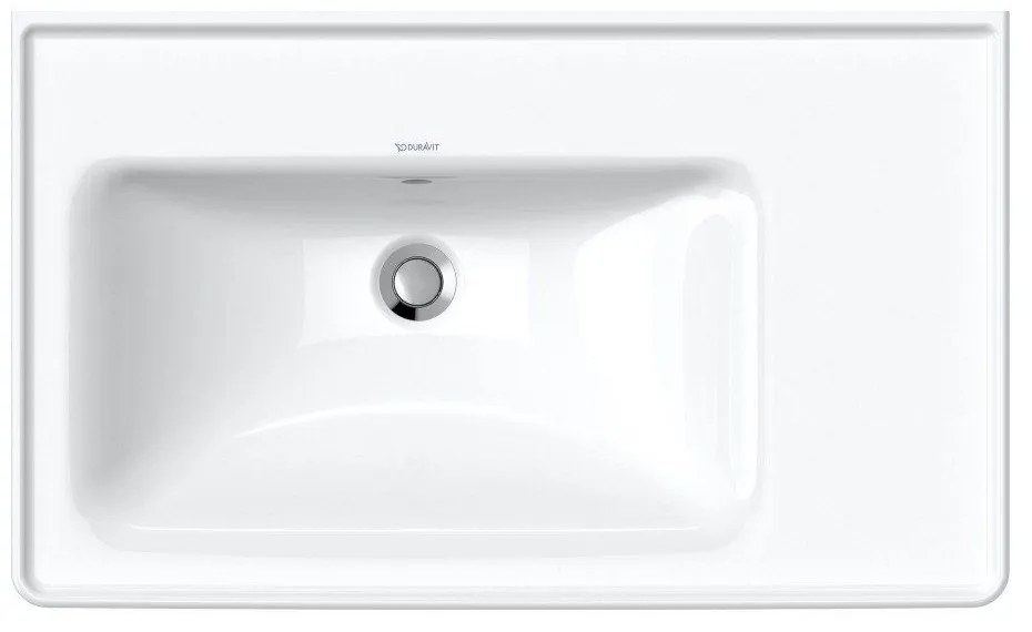 DURAVIT D-Neo asymetrické umývadlo na skrinku s odkladacou plochou vpravo, bez otvoru, s prepadom, 800 x 480 mm, biela, s povrchom WonderGliss, 23698000601