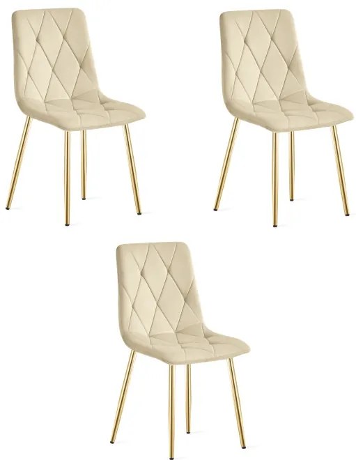 Set troch jedálenských stoličiek LIBRA zamatové, svetlobéžové / zlaté nohy (3 ks)
