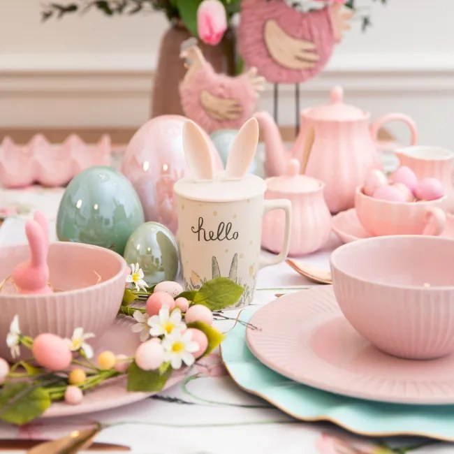 Hrnček EVIE s vrchnákom s veľkonočným dizajnom, biely 957752