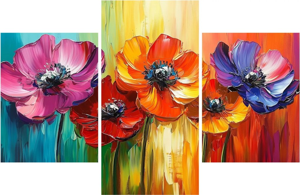 Obraz - Päť pestrofarebných kvetov (90x60 cm)