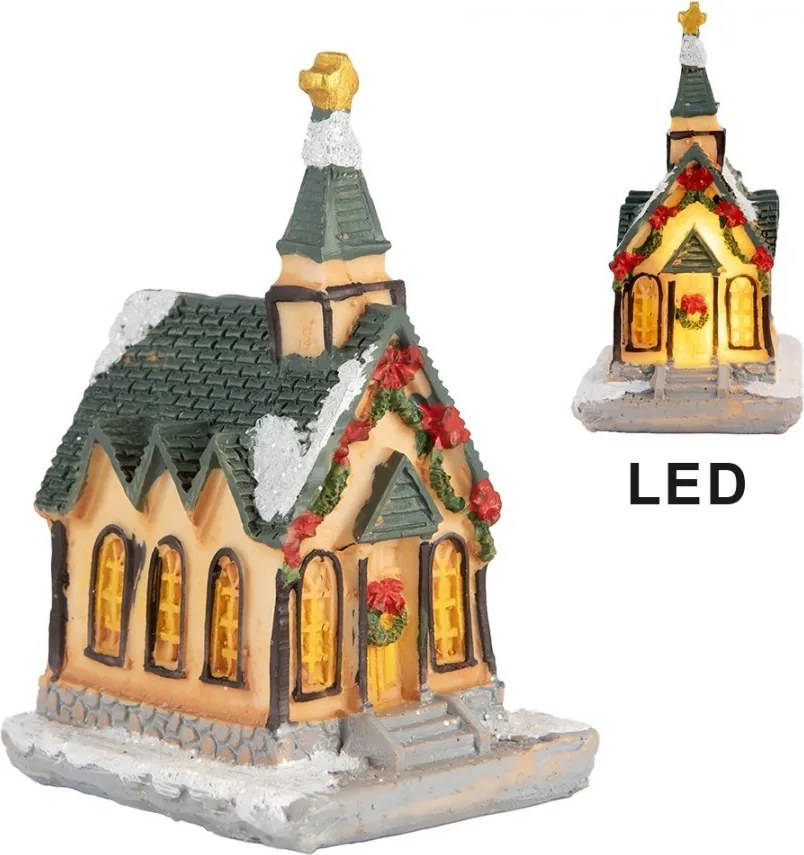 Dekorácia malinký svietiaci béžový domček kostol Manon LED - 5*5*5 cm