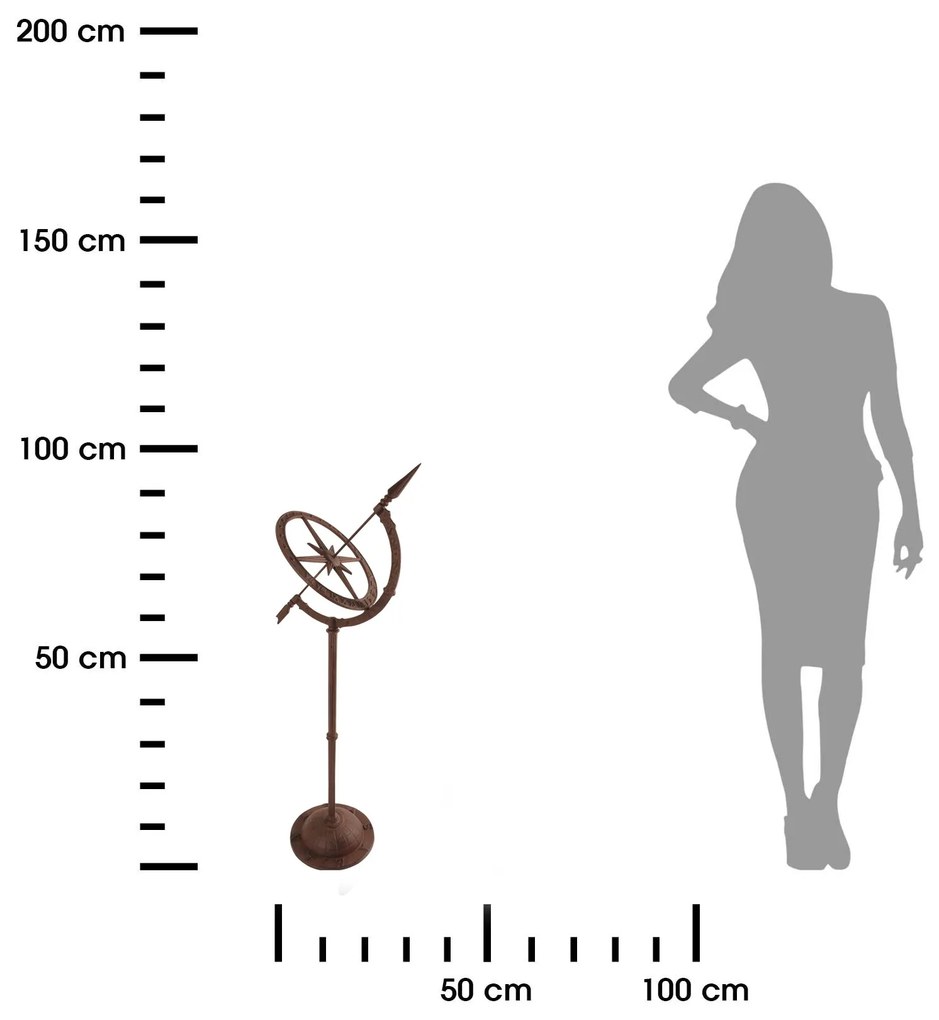 Slnečné hodiny Sphere, 93x32 cm, liatina, hnedá