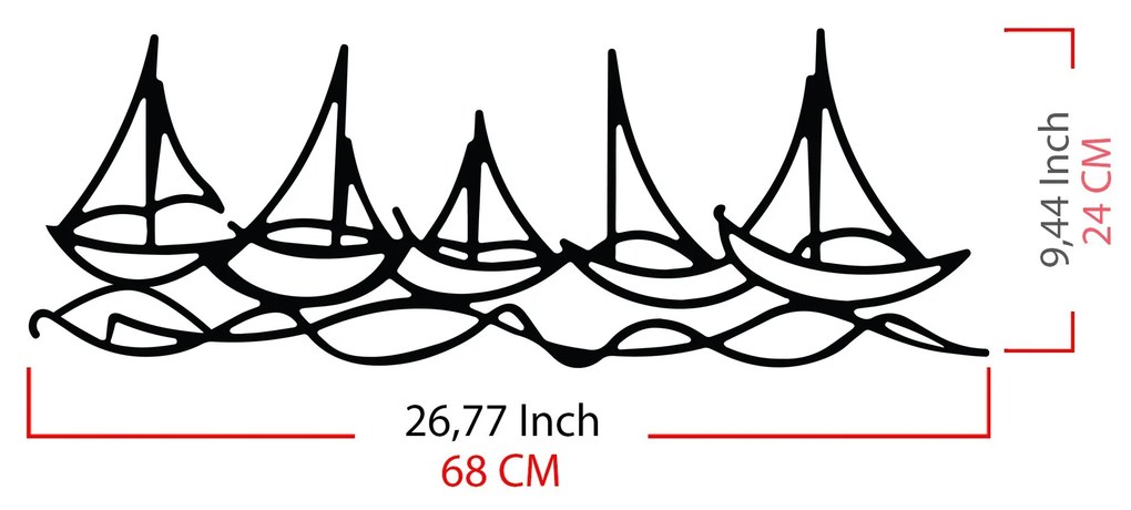 Nástenná kovová dekorácia Ships In Water čierna