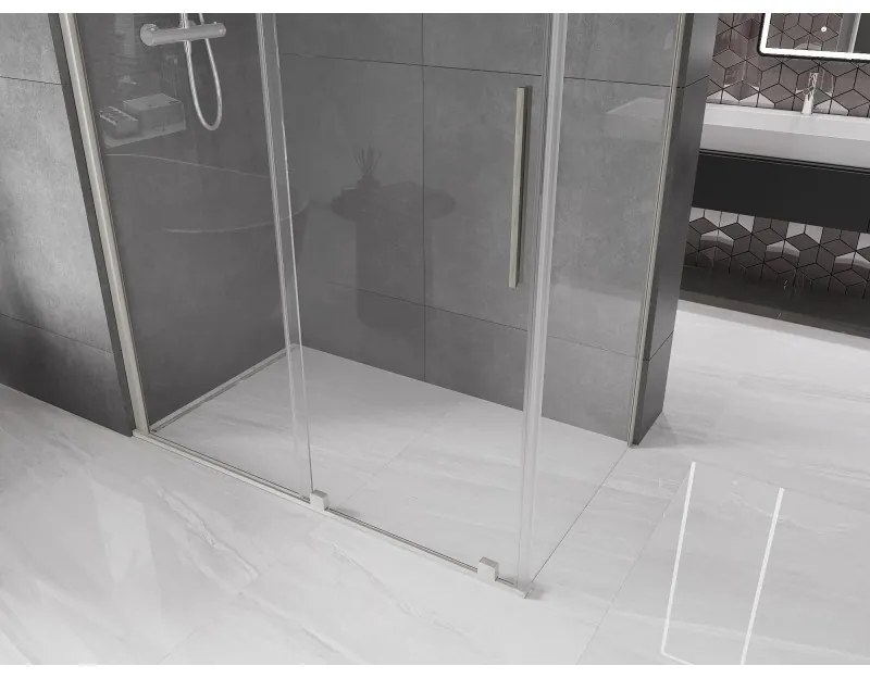 Mexen Velar, sprchový kút s posuvnými dverami 140 x 70 cm, 8mm číre sklo, brúsená oceľ, 871-140-070-01-97