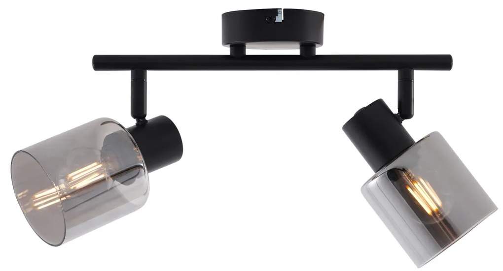 Moderné stropné svietidlo čierne s okrúhlym dymovým sklom 2-svetlo - Cilin