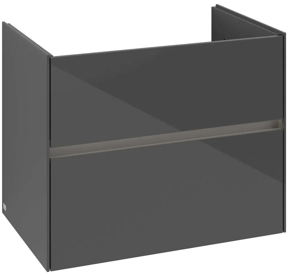 VILLEROY &amp; BOCH Collaro závesná skrinka pod umývadlo, 2 zásuvky, s LED osvetlením, 761 x 480 x 610 mm, Glossy Grey, C144B0FP