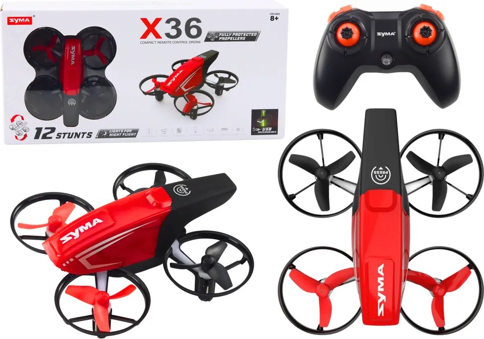 LEAN Toys SYMA X36 diaľkovo ovládaný RC dron červený