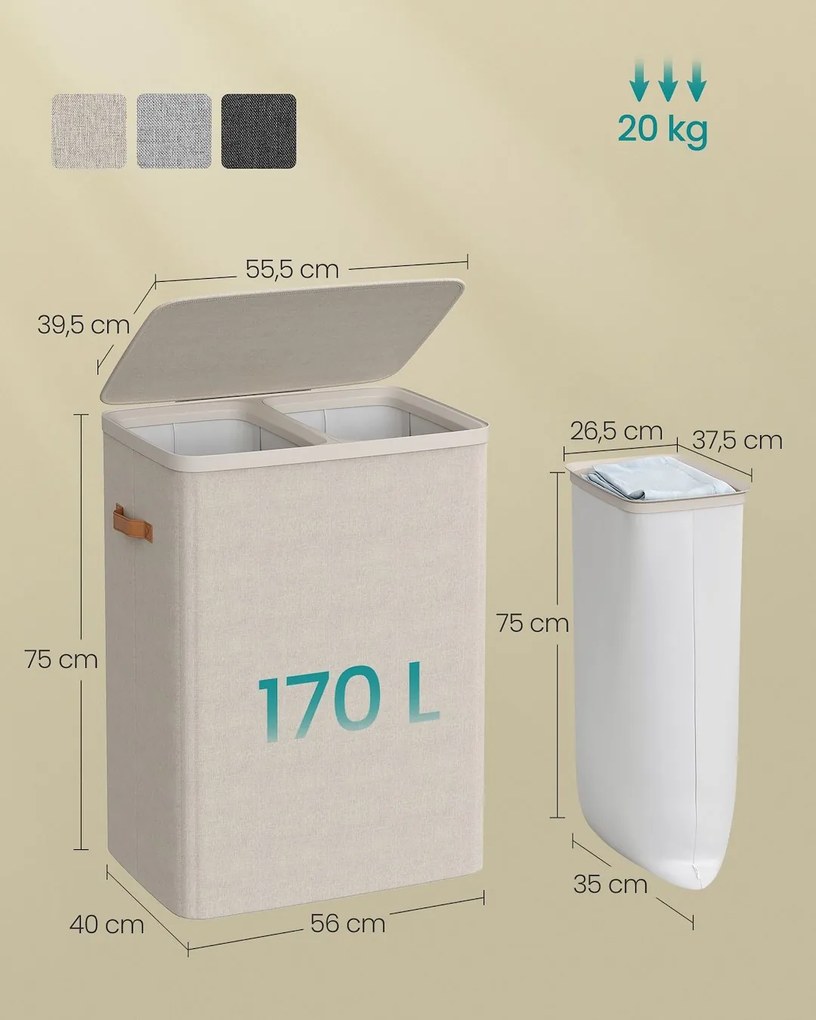 Songmics Kôš na bielizeň Daisy Beige 2x85l