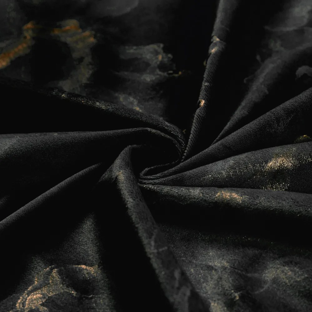 Biante Zamatový behúň na stôl Isabela IBL-021 Zlatý/dymový mramor na čiernom 35x160 cm