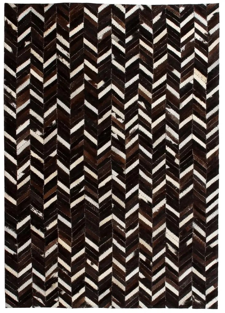 vidaXL Koberec z kúskov pravej kože, 160x230 cm, chevron, čierno-biely