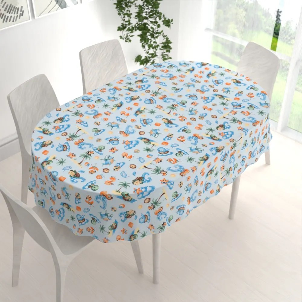 Biante Detský bavlnený oválny obrus Sandra SA-535 Morské zvieratká na svetlo modrom 60x100 cm