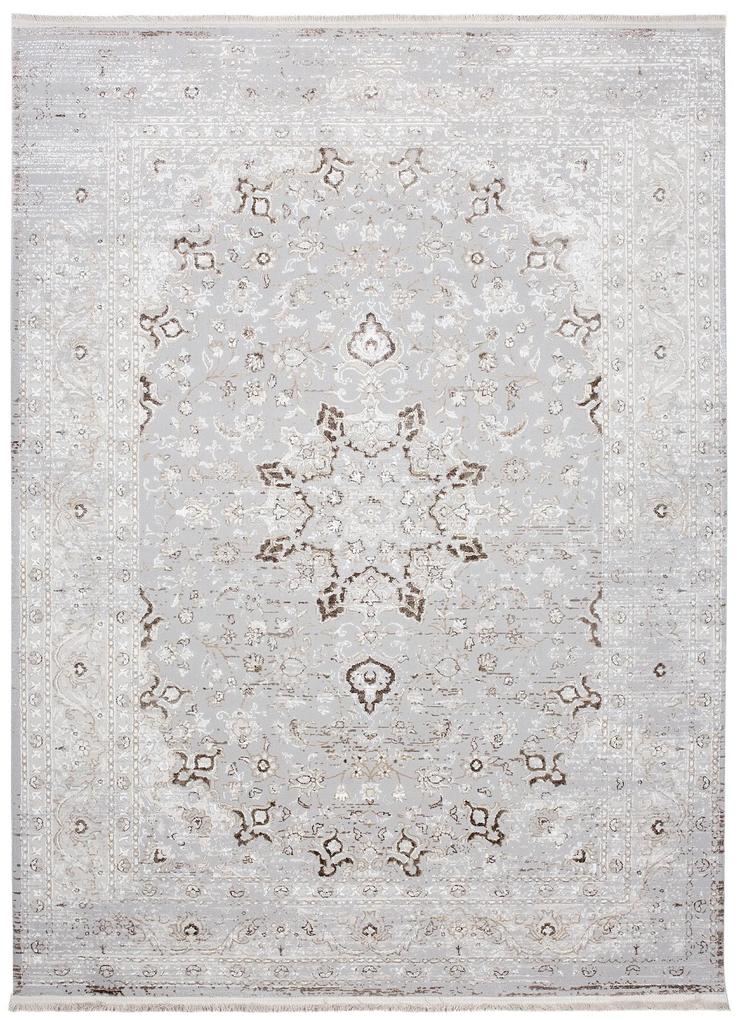Svetlý bielo-sivý dizajnový vintage koberec so vzormi