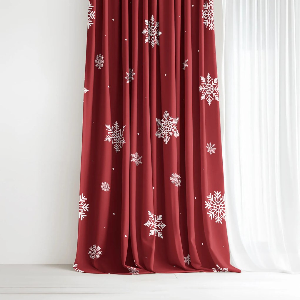 Goldea bavlnený záves - snehové vločky na červenej 240x150 cm