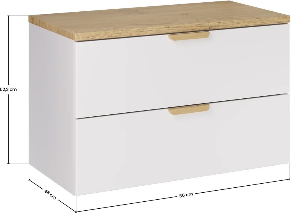 Závesná skrinka pod umývadlo Aster s doskou 80 cm biela/dub cremona