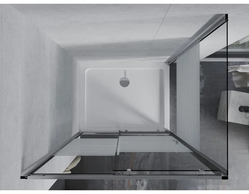 Mexen Apia, sprchový kút s posuvnými dverami 130 (dvere) x 70 (stena) cm, 6mm číre-pásy sklo, chrómový profil + slim sprchová vanička 5cm, 840-130-070-01-20-4010