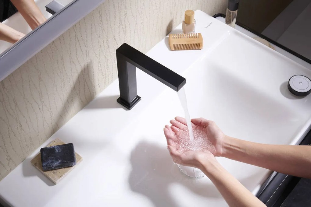Hansgrohe Tecturis E, dvojotvorová umývadlová batéria 150 CoolStart EcoSmart+ s odtokovou súpravou, čierna matná, HAN-73053670