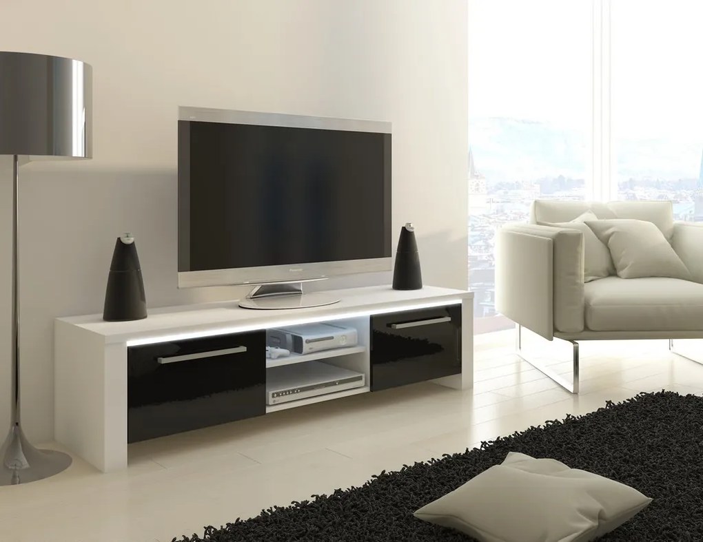 TV stolík/skrinka Freddy (biela + lesk čierny). Vlastná spoľahlivá doprava až k Vám domov. 780041
