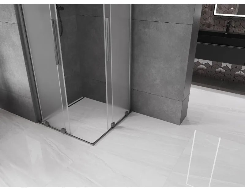 Mexen Velar Duo, sprchový kút s posuvnými dverami 80 x 80 cm, 8mm sklo námraza, grafit brúsený, 871-080-080-32-66