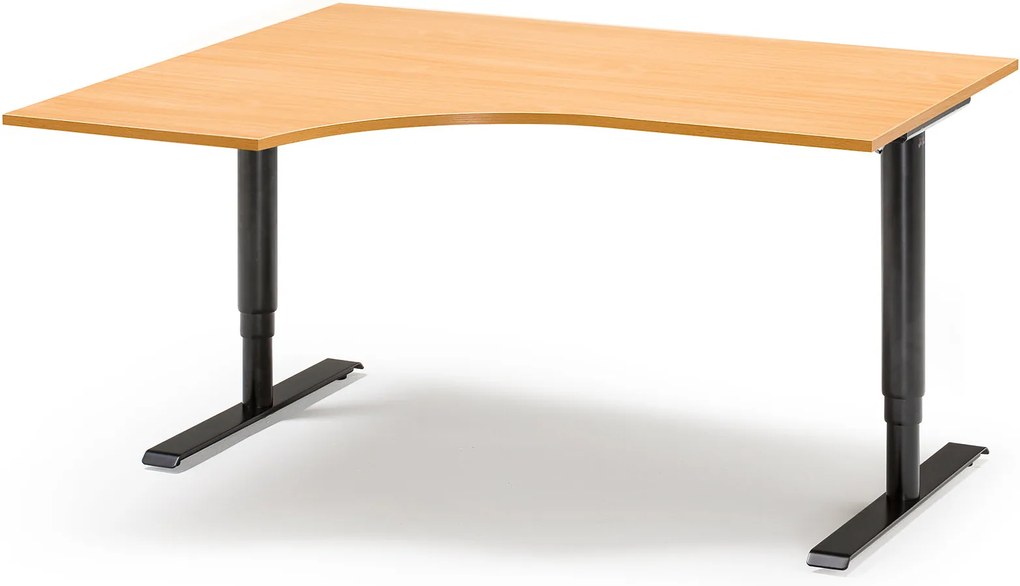 Výškovo nastaviteľný stôl Adeptus, ľavý, 1600x1200 mm, buk dýha/čierna