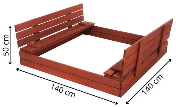 SPRINGOS Uzavreté pieskovisko s lavičkami 140x140 cm impregnované drevo,s netkanou textíliou a plachtou, gaštanovo hnedá SBP140SET05
