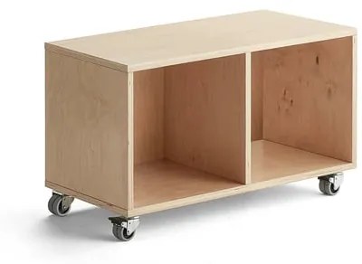 Drevená úložná skriňa RICO, s kolieskami, 2 priehradky, Š 800 mm, breza