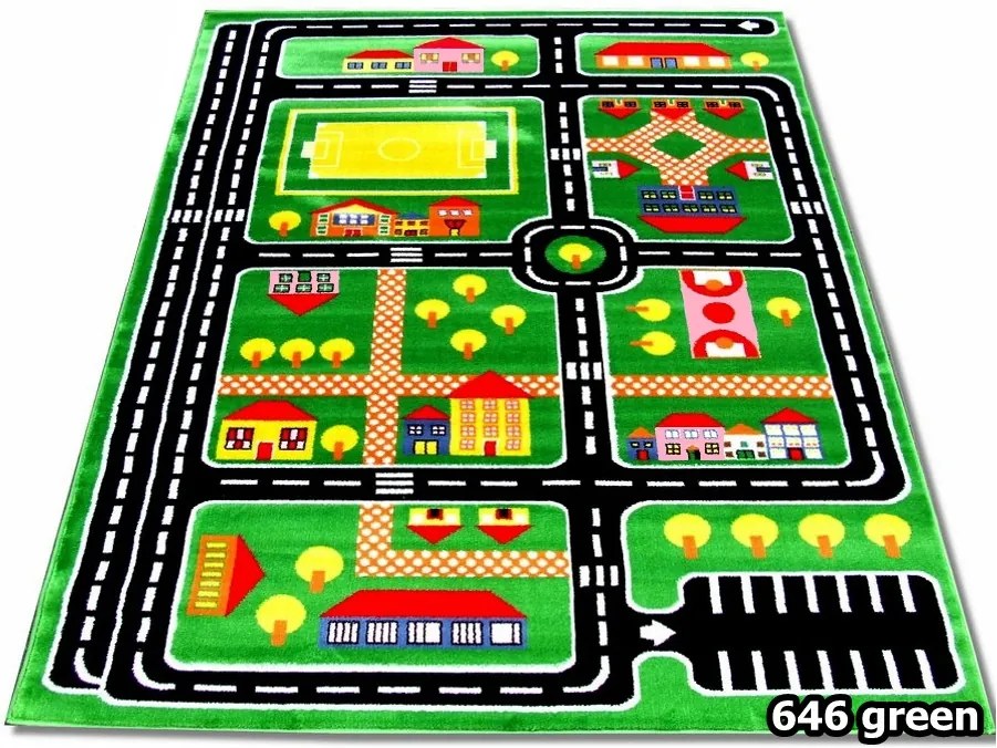 Detský kusový koberec Plán mesta zelený, Velikosti 100x200cm