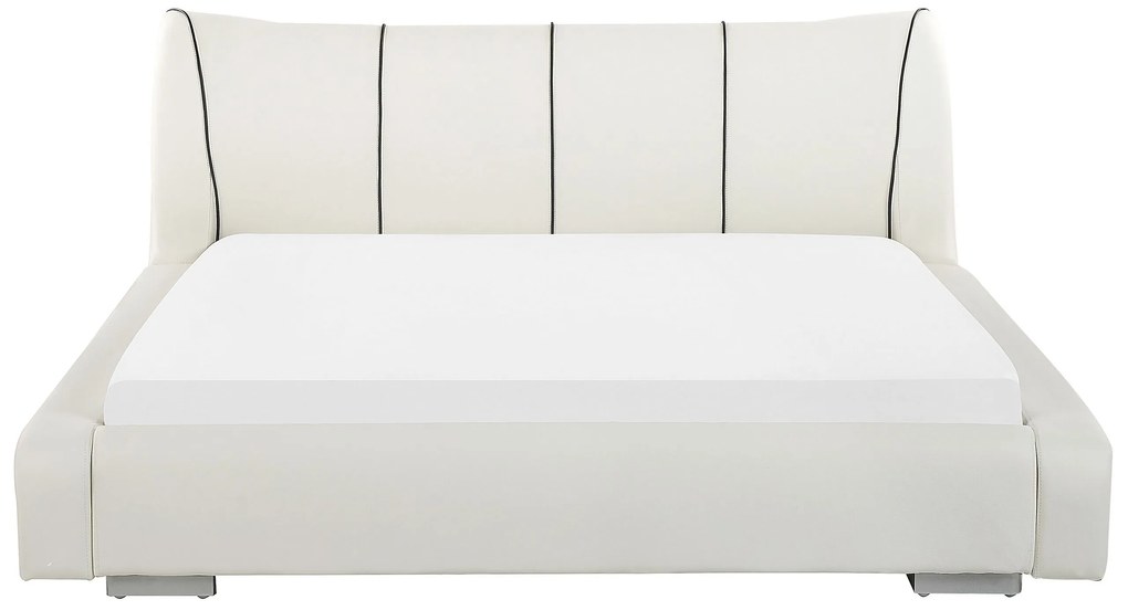 Kožená posteľ LED 180 x 200 cm biela NANTES Beliani