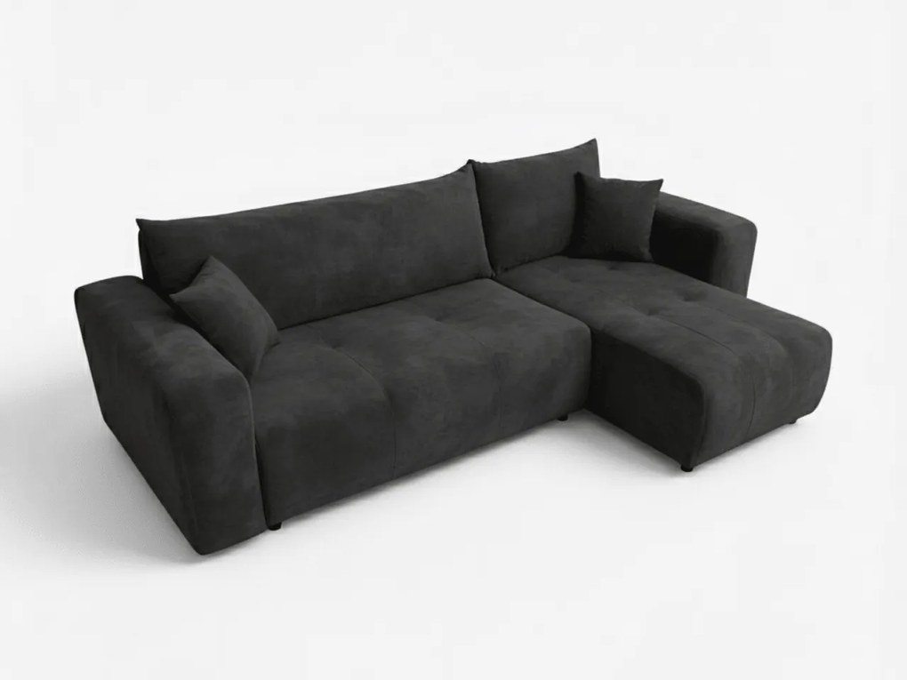 Čierna rozkladacia rohová pohovka SORELA, obojstranná + 2 vankúšiky zadarmo