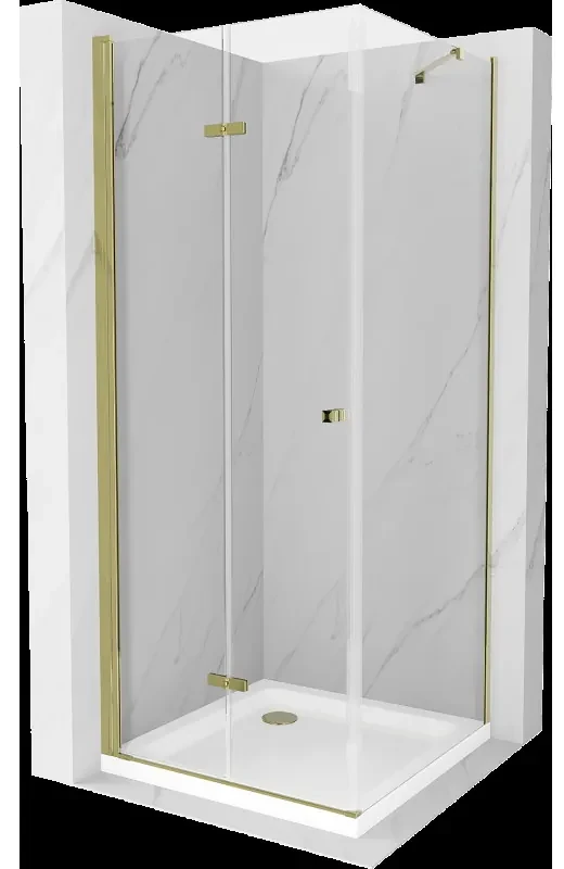 Mexen Lima sprchová kabína, skladacie dvere 70 x 70 cm, transparentnéné, zlatá + závesný bidet Flat - 856-070-070-50-00-4010