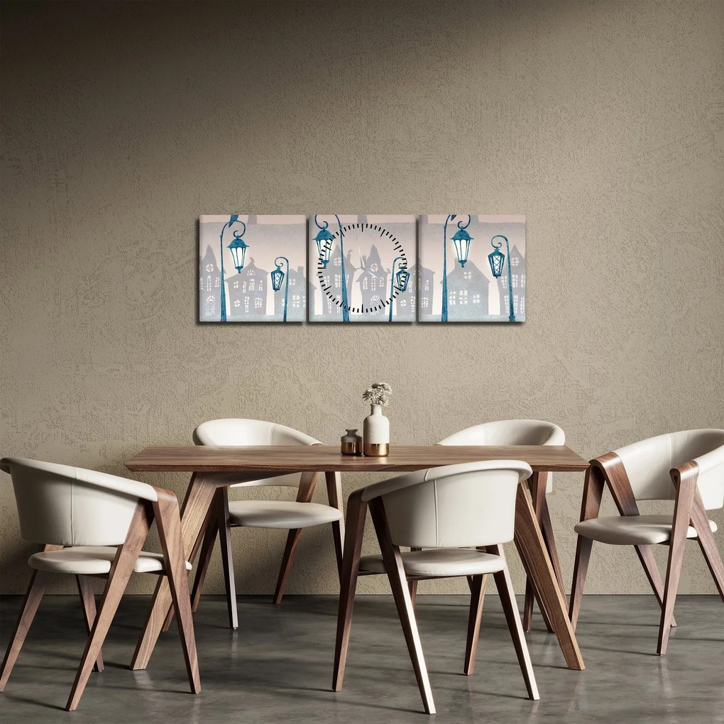 Obraz - Havrany strážiace mesto (s hodinami) (90x30 cm)