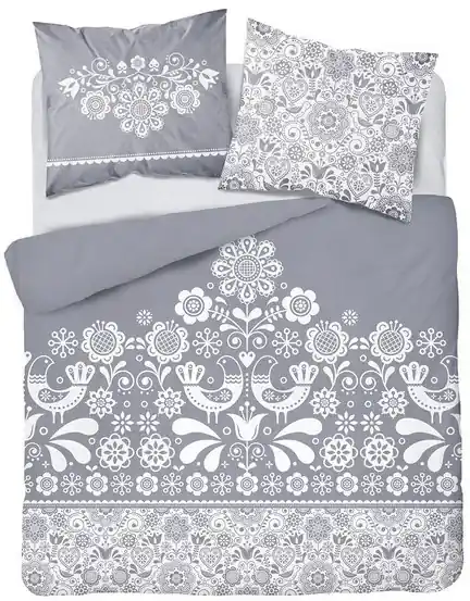 DomTextilu Šedé bavlnené posteľné obliečky s ľudovým motívom 3 časti: 1ks  160 cmx200 + 2ks 70 cmx80 Sivá 42832-201075 | BIANO