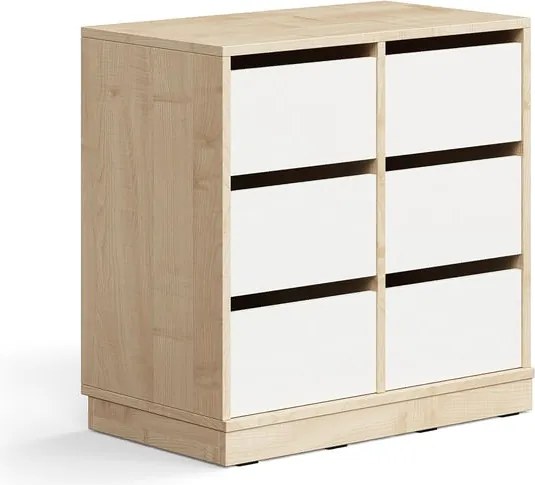 Úložná skrinka CASPER, 6 zásuviek, so soklom, breza/biela