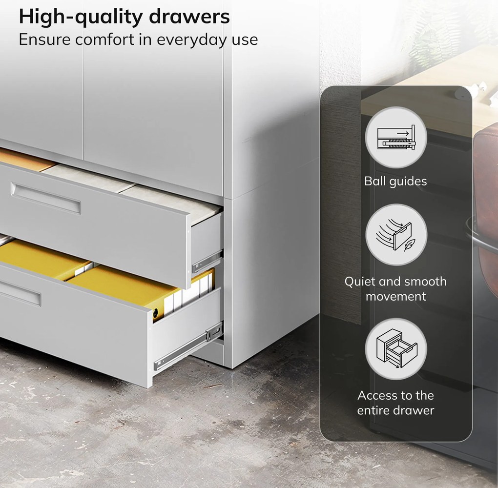 Kovová skriňa MEGAN – sivá, zásuvka na dokumenty, 195 cm