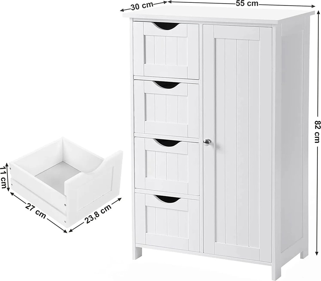 Kúpeľňová skrinka, so 4 zásuvkami, 30 x 55 x 82 cm, biela