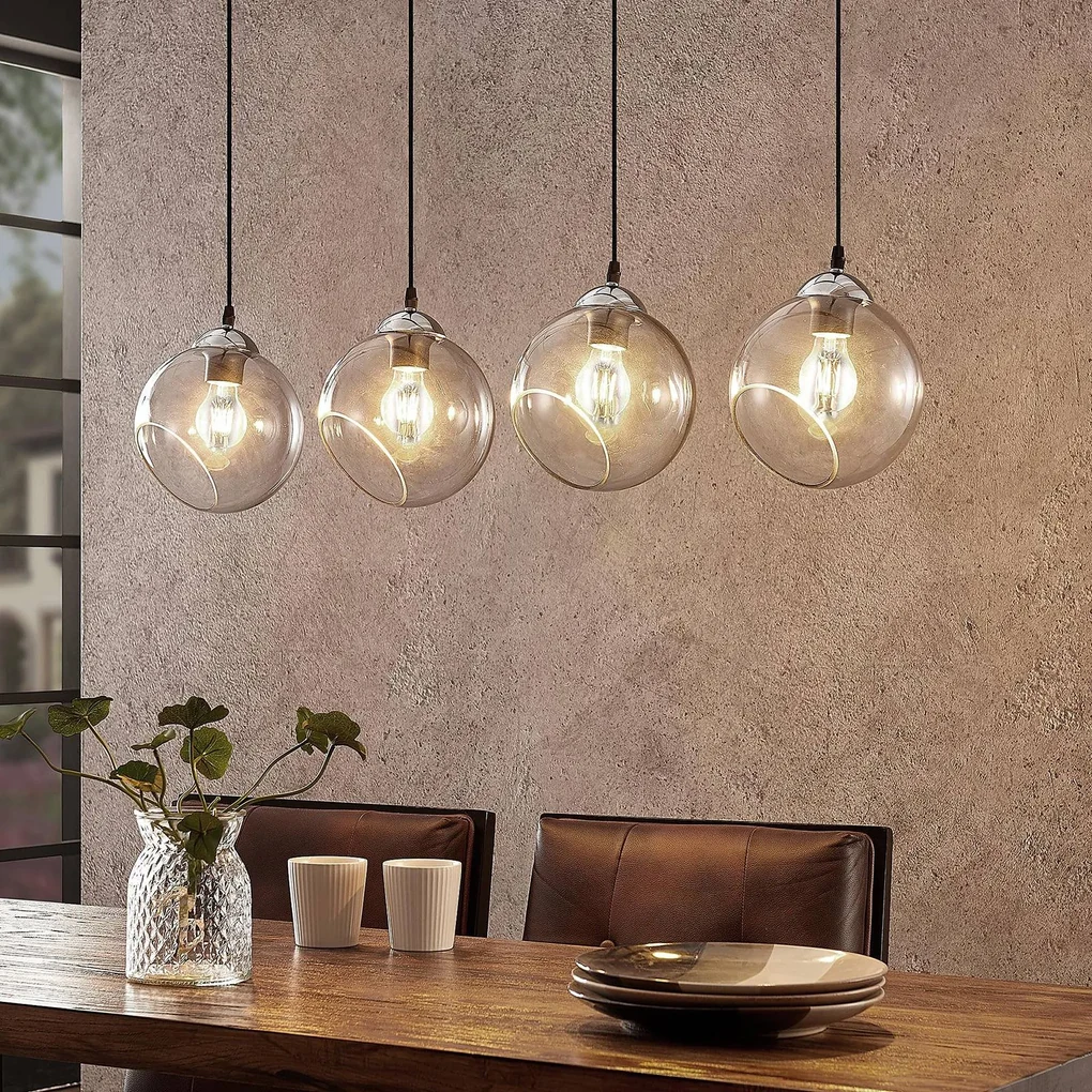 Lindby Odila závesná lampa, 4 sklenené gule dymová