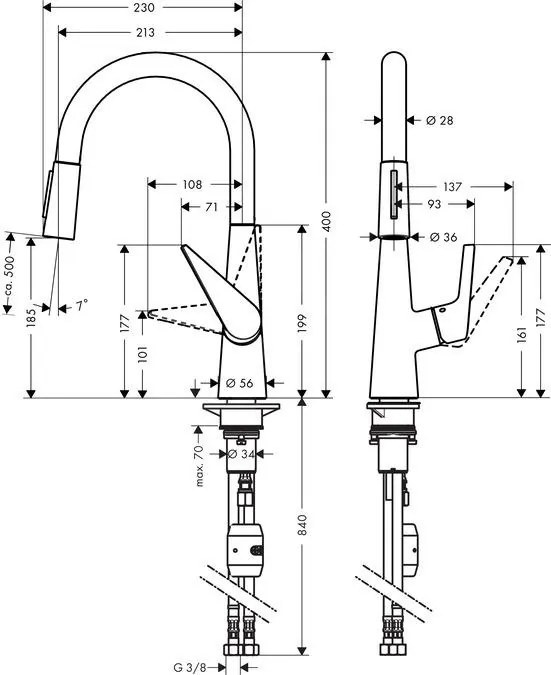 Hansgrohe Talis M51, páková drezová batéria 200 s vyťahovacou spŕškou, chrómová, HAN-72813000