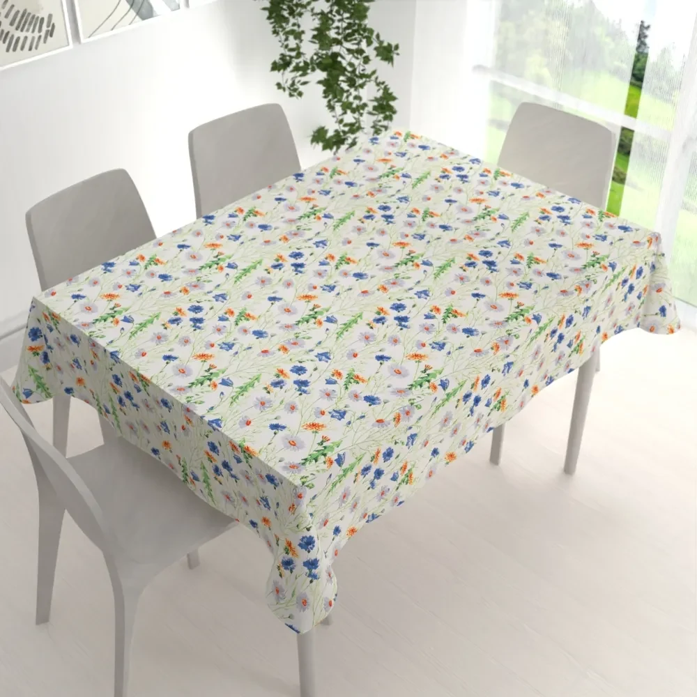 Biante Bavlnený obdĺžnikový obrus Sandra SA-601 Margaréty a zvončeky na bielom 50x100 cm
