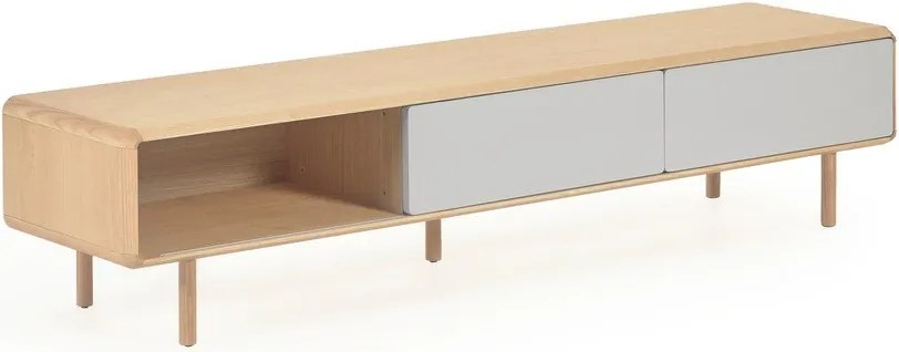 Sivý/v prírodnej farbe TV stolík v dekore jaseňa 180x41x42 cm Anielle – Kave Home