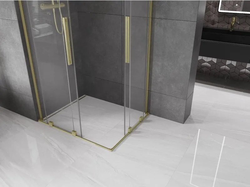 Mexen Velar L Duo, sprchový kút s posuvnými dverami 90 x 80 cm, 8mm číre sklo, zlatá matná, 871-090-080-02-03-55
