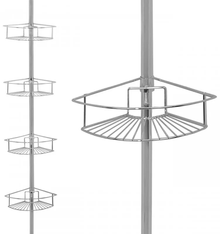Erga Scopic, rohová teleskopická sprchová tyč 4 policová XL, chrómová, ERG-YKA-CH.SCOPIC-XL-CHR