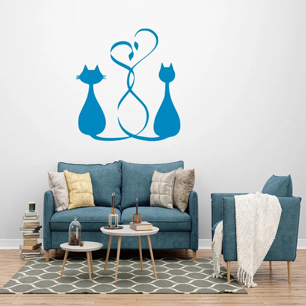 Veselá Stena Samolepka Zamilované mačičky Farba: oranžová, Veľkosť: 100 x 100 cm