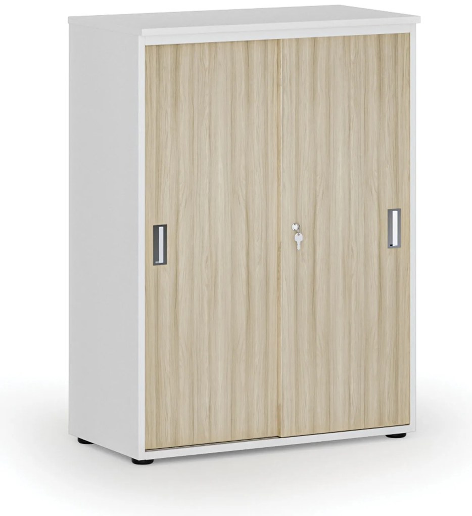 Kancelárska skriňa so zasúvacími dverami PRIMO WHITE, 800 x 420 x 1087 mm, biela/dub prírodná