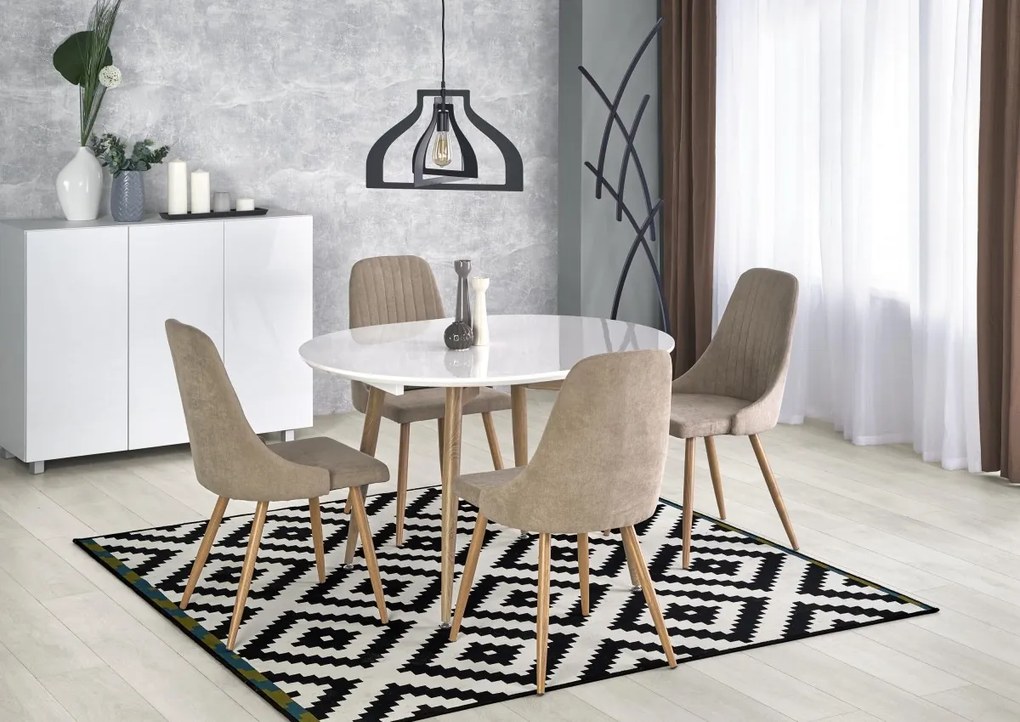 Oválny rozkladací jedálenský stôl Edward 120/200 cm biely/dub San remo