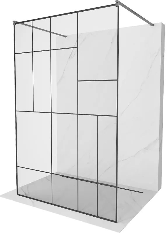 Mexen Kioto, sprchová zástena Walk-In 130 x 200 cm, 8mm sklo čierny vzor, grafitový profil, 800-130-002-66-78
