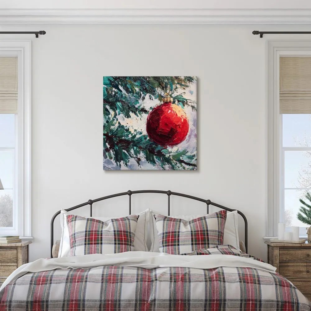 Vianočný obraz červená guľa a vetvičky