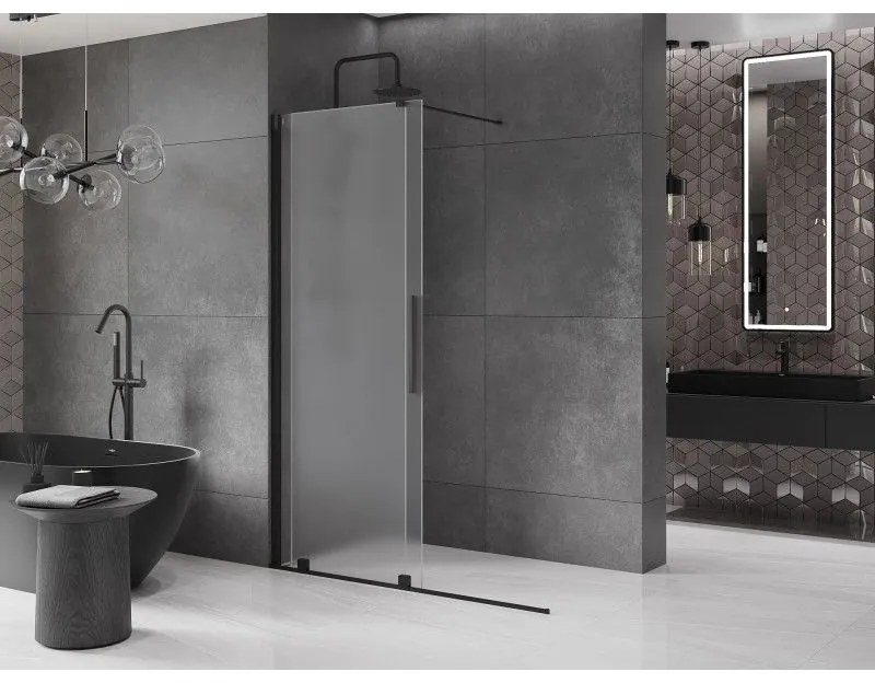 Mexen Velar, sprchová zástena s posuvnými dverami Walk-in 150 x 200 cm, 8mm sklo námraza, čierna matná, 871-150-000-33-70