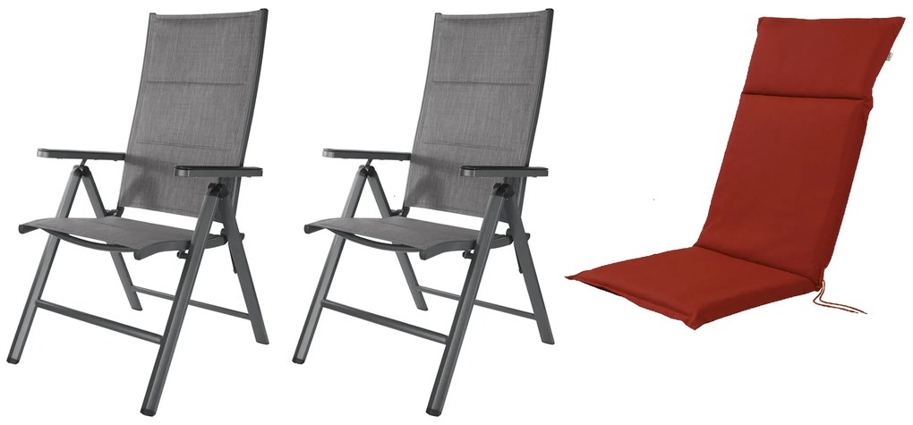 Livarno home Hliníkové kreslo Toronto s vysokým operadlom, antracitové, 2 kusy + Podsedák, červenohnedý  (800010722)